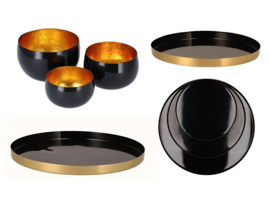 Oriental Metal Serving Trays Black