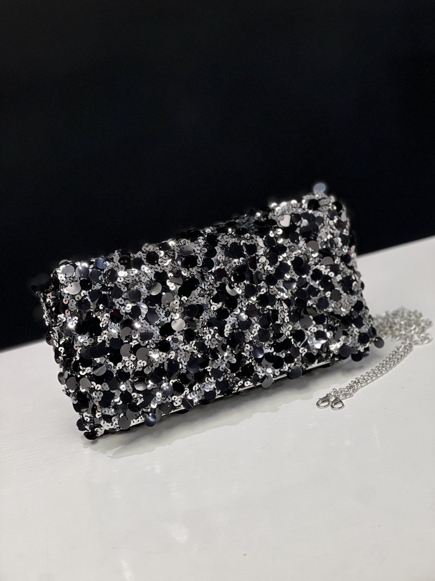 Pochette Sequins Noir/Silver